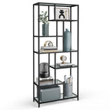 VASAGLE Étagère de Rangement, Bibliothèque, 6 Niveaux, Porte-Plantes, 30 x 80 x 180 cm, Verre Trempé, pour Bureau, Salon, Chambre, Cuisine, Noir Pur LGT502B61