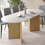 IDMarket - Table à Manger Extensible Ovale Marthe 6-10 Personnes Plateau marbre Blanc Alaska et Bois façon hêtre 160-200 cm