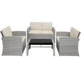 TecTake® Salon de Jardin Exterieur en Résine ressée 4 Places Table de Jardin, 1 Canapé de Jardin, 2 Fauteuil Jardin, Coussins Inclus, Mobilier de Jardin pour Amenagement Balcon - Gris Clair