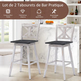 GOPLUS Lot de 2 Tabourets de Bar en Bois d'Hévéa avec Siège Rotatif 360°, Chaise de Bar avec Dossier Confortable, Repose-Pieds, Design Rétro, pour Bar/Cuisine/Café, 51X51X108CM