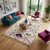 UN AMOUR DE TAPIS - tapis pour la salle à manger berber tribal mk 03 bleu, écru, jaune, gris, orange, noir, gris, beige, rose, vert, blanc - 200 x 290 cm - tapis berbère inspi 4581