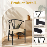 VODUR Wishbone Chaise de salle à manger en bois massif naturel/chaise Hans Wegner Y en rotin et bois – Lot de 1 chaise en bois de frêne – Noir + couleur naturelle