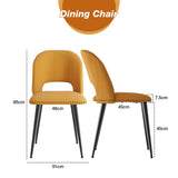 PIPIPOXER Lot de 2 chaises de Salle à Manger ou Salon, avec Dossier, Assise en Tissu Velours et Pieds en métal, pour Salle à Manger, Salon,Jaune