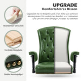 YAMASORO Fauteuil Bureau 150kg Rétro en Cuir Vert avec Roues en Caoutchouc, Chaise de Bureau Ergonomique avec Dossier Haut, Cuir Ciré Oli Vert