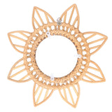 LKPOMI Rotin Boho Art Innovant Décoration Rotin Fleur Circulaire Tenture Murale Miroir Rétro Dressing Maquillage Miroir pour Ferme, Salon, Chambre, Salle de Bain(L)