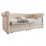YESGIGA Tête de lit vintage capitonnée 90 x 200 cm, canapé-lit, lit de jour avec 2 tiroirs de rangement, lit pour enfant, adolescent avec sommier à lattes en bois (beige)