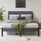 DUMEE Cadre de lit king size de 1,5 m avec tête de lit rembourrée, cadre de lit rembourré avec support à lattes en métal, lit king size gris