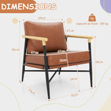 COSTWAY Fauteuil Salon Rembourré en Cuir Synthétique avec Accoudoir, Chaise Ergonomique avec Coussin de Dossier Amovible et Structure Métallique, pour Salon, Chambre, Bureau, Marron