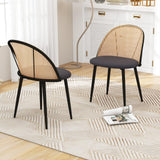 COSTWAY Lot de 2 Chaises Bois Salle à Manger, Chaise Cannage sans Accoudoirs, Siège Rembourré, Pieds Fuselés en Métal, Hauteur d’Assise 46 cm, Chaise en Rotin PE pour Restaurant, Salon