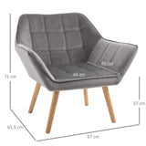 HOMCOM Fauteuil Salon Chaise Coiffeuse Fauteuil scandinave avec Dossier Haut et accoudoir rembourré - Fauteuil Chambre avec Pied en Bois, revêtement en Effet Velours, 67 x 61,5 x 71 cm, Gris
