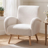 chairus Fauteuil de Loisirs en Fausse Fourrure Modern Chaise de Relaxation pour Salon Sofa de Chambre avec Pieds en Bois (Blanc)