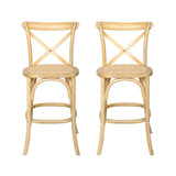 sweeek - Lot de 2 tabourets de Bar bistrot Vintage en Bois Naturel avec Repose-Pieds