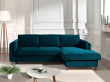 Lisa Design - Canapé d'angle Convertible avec Coffre - Angle Droit - Brooke en Velours - Canapé Lit - Sofa Bleu Canard 4 Places - Salon