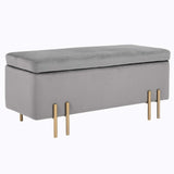 HOMCOM Banc de Rangement Coffre de Rangement Design Contemporain- Banc avec Espace de Stockage - dim. 100L x 40l x 42H cm - Velours Gris Clair piètement métal doré