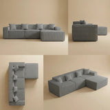 Yeecle Canapé d'angle modulaire 3 places avec ottoman, aspect velours côtelé beige, mousse haute densité, 277 x 165,5 cm, emballé sous vide, pas de montage (gris)