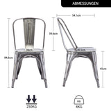 DUHOME Chaise de Salle à Manger Lot de 4 Chaise de Cuisine Empilable Tabouret en Métal Siège avec Dossier pour Bar Café Salon Restaurant, Métallique
