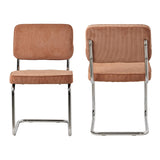 Happy Garden Lot de 2 chaises Cantilever Maria en Velours côtelé Terracotta, Rembourrage Mousse, Structure en Acier Gris - Design Moderne, Allure Vintage, chaises Table à Manger, Bureau et Chambre