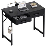 PAMRAY Petit Bureau d'ordinateur de 80 cm avec 2 tiroirs pour Chambre, étude, écriture, Bureau à Domicile pour Petits espaces, Noir