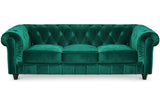 Menzzo Grand canapé 3 Places Chesterfield Velours Vert
