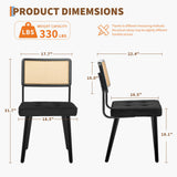 Lot de 2 Chaise Salle à Manger Art Deco,Chaise de cuisine avec velours Siège rembourrés,Pieds en bois,Dossier Rattan,Chaise à manger sans accoudoirs pour Salle à Manger,Cuisine,Salon(85x53x49cm,Noir)