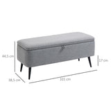 HOMCOM Banc de Rangement, Bout de lit, Coffre de Rangement en Tissu avec Pieds en Acier Noir, 101 x 38,5 x 44,5 cm, Gris