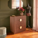 Atmosphera - Commode Wany – 4 Tiroirs Effet Noyer – Meuble de Rangement Design avec Façades Cannelées et Poignées Dorées – Bois Marron – 80x40cm