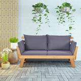 COSTWAY Canapé Lit de Jardin Convertible 2 Places en Bois d’Acacia avec Coussin, Canapé de Jardin 2 en 1 avec Accoudoir Réglable Charge 320KG, pour Patio Piscine Cour (Gris)