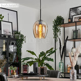 Suspension Vevino, suspension en métal/verre en noir/ambre, luminaire avec abat-jour en verre (Ø 20 cm), hauteur max. 150 cm, 1 x E27, ampoule(s) non incluse(s)