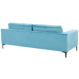 Beliani Canapé Fixe 3 Places Revêtu en Velours Bleu de Qualité Un Design Tendance Idéal pour Salon Vintage Rétro et Glamour