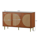 KOMHTOM Buffet en rotin - Armoire de rangement polyvalente avec trois portes et séparateurs amovibles - Armoire de rangement pour salon, chambre à coucher (noyer)
