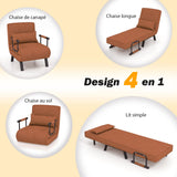 COSTWAY Fauteuil Convertible 1 Place, Fauteuil-Lit Chauffeuse 4-en-1 Dossier Réglable 6 Position, Oreiller, Siège Rembourré, Accoudoirs, Cadre Métal, Canapé-Lit Pliant pour Maison, Bureau (café)