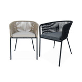 Alice's Garden - Lot de 2 fauteuils de Jardin en Corde Noire et Acier galvanisé. Coussin Gris