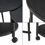 [en.casa] Lot de 2 Tables Basses Rondes Ensemble de Meubles de Salon Gigognes roulettes Espace de Rangement Panneau de Particules Mélaminé Acier Laqué Noir Mat