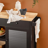 SoBuy Desserte de Cuisine Roulante Chariot de Service Multi-rangements Buffet Armoire de Cuisine, 1 Porte, 1 Grand Tiroir et 3 Crochets, 105x40x85.5 cm, Noir, FKW115-SCH