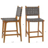Ball & Cast Tabouret de comptoir tissé avec Dossier, Tabouret de Cuisine en Bois avec siège en Cuir PU, Tabouret de Bar avec Repose-Pieds pour Salle à Manger, Gris foncé