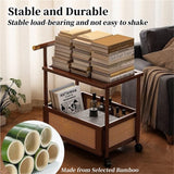 Générique Table d'appoint roulante à roulettes, Table de Chevet en Bambou avec Panier de Rangement, Table d'angle Mobile en rotin Style bohème, Petit Chariot de Rangement pour Salon, Chambre