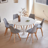 GrandCA HOME Table de Salle à Manger Ronde Moderne Blanche de 110 cm avec Piédestal Design Tulipe, Table de Loisirs Mid-Century pour Cuisine, Salle à Manger et Salon