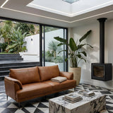 Soul Canapé en cuir 3 places Cognac Marron - Canapé en cuir véritable de qualité supérieure - Design scandinave - Ressorts ensachés - Pieds en métal - Confort moderne pour le salon - Intemporel et