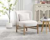Ya-Home Fauteuil de Salon avec Cadre en Bois Massif Fauteuil Lounge avec Oreiller Lombaire Chaise de Salon en Chenille Fauteuil Rembourré pour Chambre, Blanc