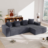 Sapgaks Canapé désossé entièrement compressé,canapé d'angle avec méridienne en Forme de L,Grand canapé 3 Places 261 cm,Profondeur d'assise 70 cm,Velours côtelé,Aucun Assemblage requis (Gris)
