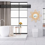 LKPOMI Rotin Boho Art Innovant Décoration Rotin Fleur Circulaire Tenture Murale Miroir Rétro Dressing Maquillage Miroir pour Ferme, Salon, Chambre, Salle de Bain(L)