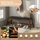 HOMASIS Banc rembourré en bois massif avec siège en PVC et mousse - Charge maximale : 150 kg - Banc de salle à manger pour salle à manger, cuisine, salon, noyer et noir