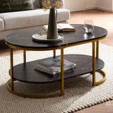 WOHNLING Table basse 100 x 60 x 45 cm - Noir avec aspect marbre - Table de salon design rectangulaire avec étagère - Table basse moderne avec structure en métal doré
