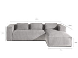 Lisa Design - Canapé d'angle Stella - Canapé 4 Places en Velours Côtelé - Style Contemporain - Fabriqué en Europe - Droit, Gris Clair