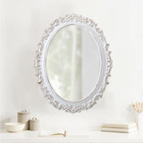 Sintosin Miroir Mural Ovale Baroque 54 x 40 cm, Miroirs Vintage Blancs Déprimés pour Le Salon, Miroirs en Bois pour Salle de Bain, Entrée, Miroir Mural Design horizontaux ou verticaux