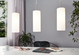 Eglo Lampe Suspension Troy 3 à 3 Lampes en Acier et Verre Pour 3 Ampoules E27 Max 60 W Non Incluses Nickel Mat/Blanc Satiné 72 X 10,5 X 110 cm