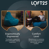 Loft 25 Fauteuil Dossier Haut Pouf | Chaise Longue de jeu de Pouf de Salon D'intérieur de Tissu de Velours Côtelé | Doublure Interne | Conception Ergonomique pour le Soutien du Corps (Pouf sarcelle)
