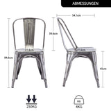 DUHOME Chaise de Salle à Manger en Métal, Lot de 4 Chaise Bistrot Metal, Ensemble de Chaises Empilables Chaise Cuisine avec Dossier, pour Bar Café Salon Restaurant Intérieur et Extérieur,Métallique