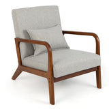 COSTWAY Fauteuil de Salon 1 Place, Fauteuil Relax Rembourré avec Coussin Lombaire, Cadre en Bois Massif de Caoutchouc & Patins Antidérapants, Fauteuil de Lecture pour Bureau, Charge 150 KG(Gris)