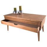 LoMasCasa Sonka Table basse relevable avec tiroir coulissant en bois naturel massif Disponible en couleur bois avec pied conique 100 x 50 x 48 cm